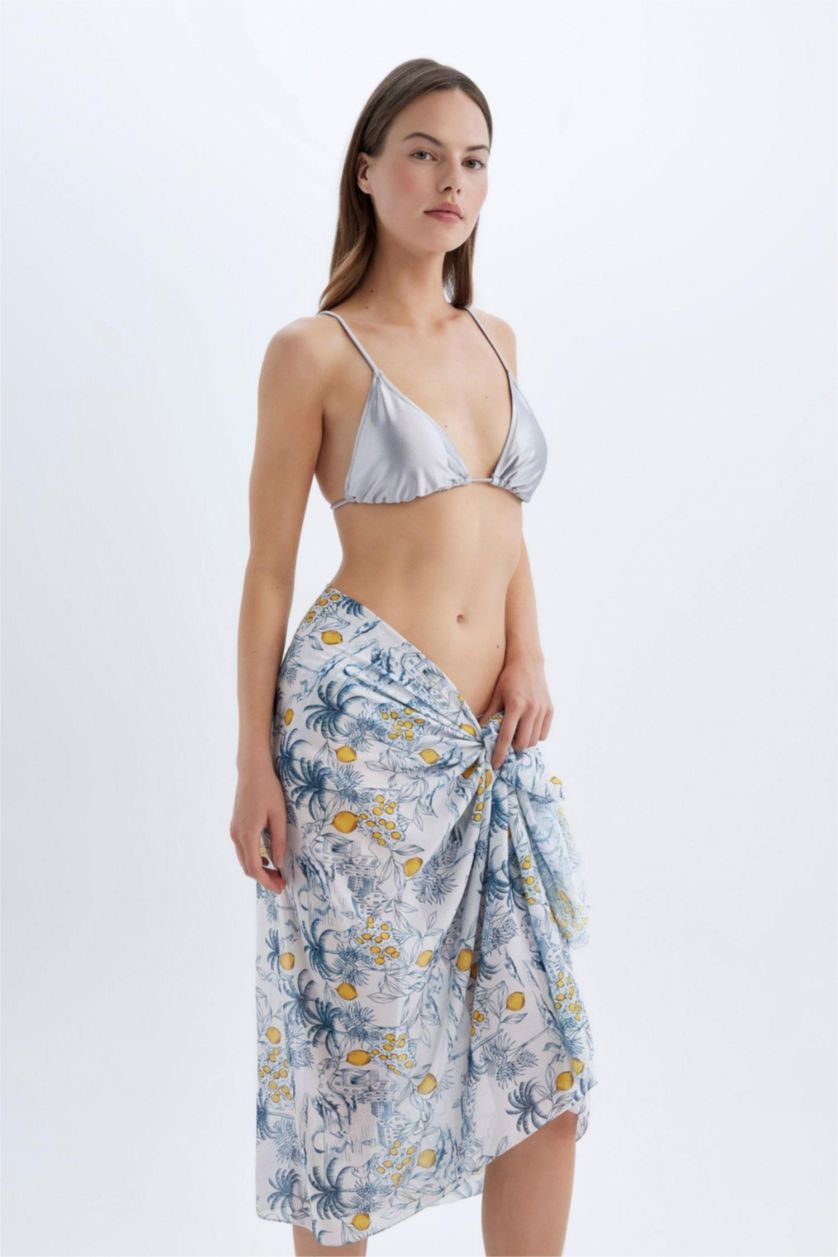 Kadın Lacivert Kadın Desenli Uzun Pareo