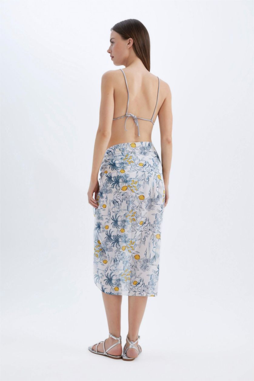 Kadın Lacivert Kadın Desenli Uzun Pareo