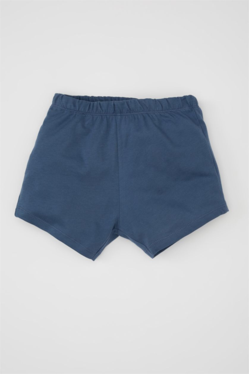 Erkek Bebek Mavi Erkek Bebek 2'li Takım Baskılı Kısa Kollu Tişört Üst Beli Lastikli Kısa Şort Alt