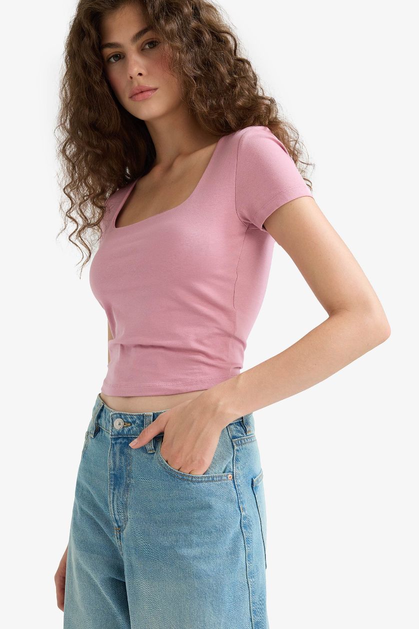 نساء وردي تيشيرت نص ردن سليم مخصر فيت بياخة U