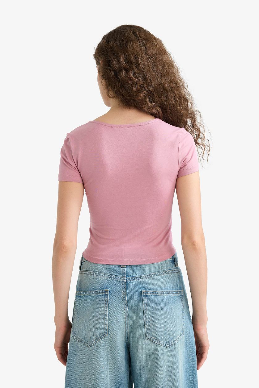 نساء وردي تيشيرت نص ردن سليم مخصر فيت بياخة U