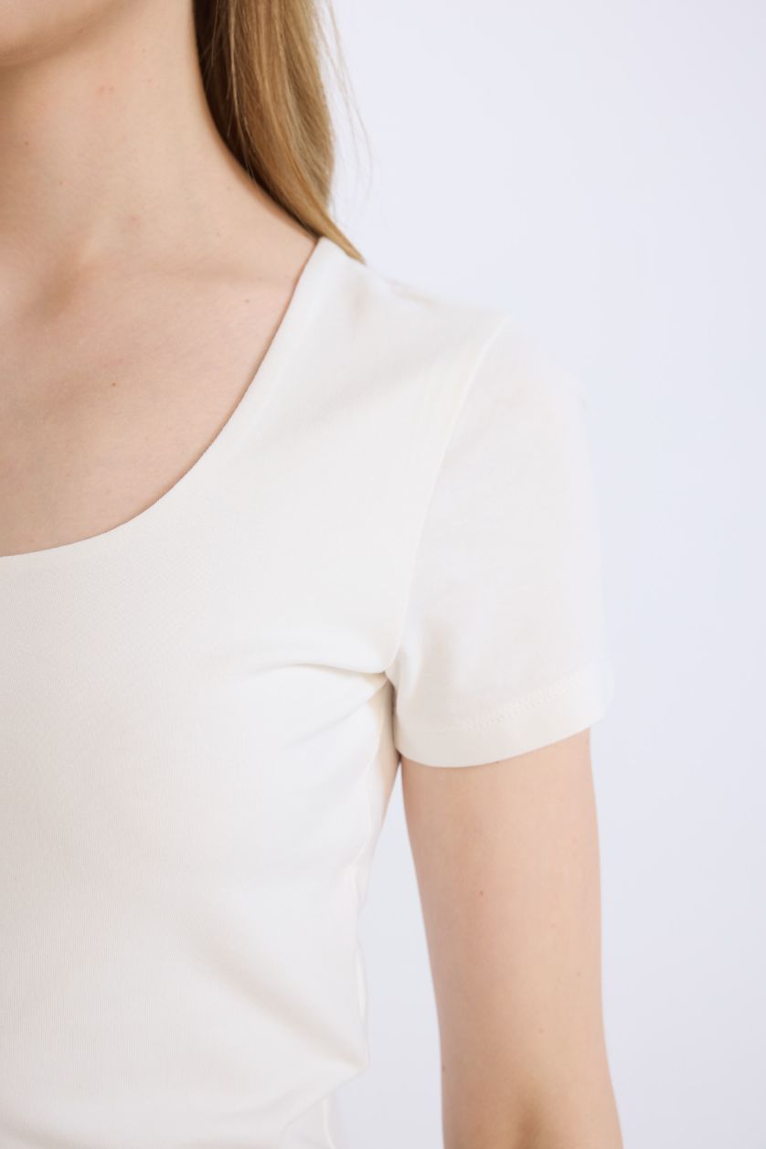 نساء اوف وايت تيشيرت نص ردن بيزك سليم فيت بياخة U