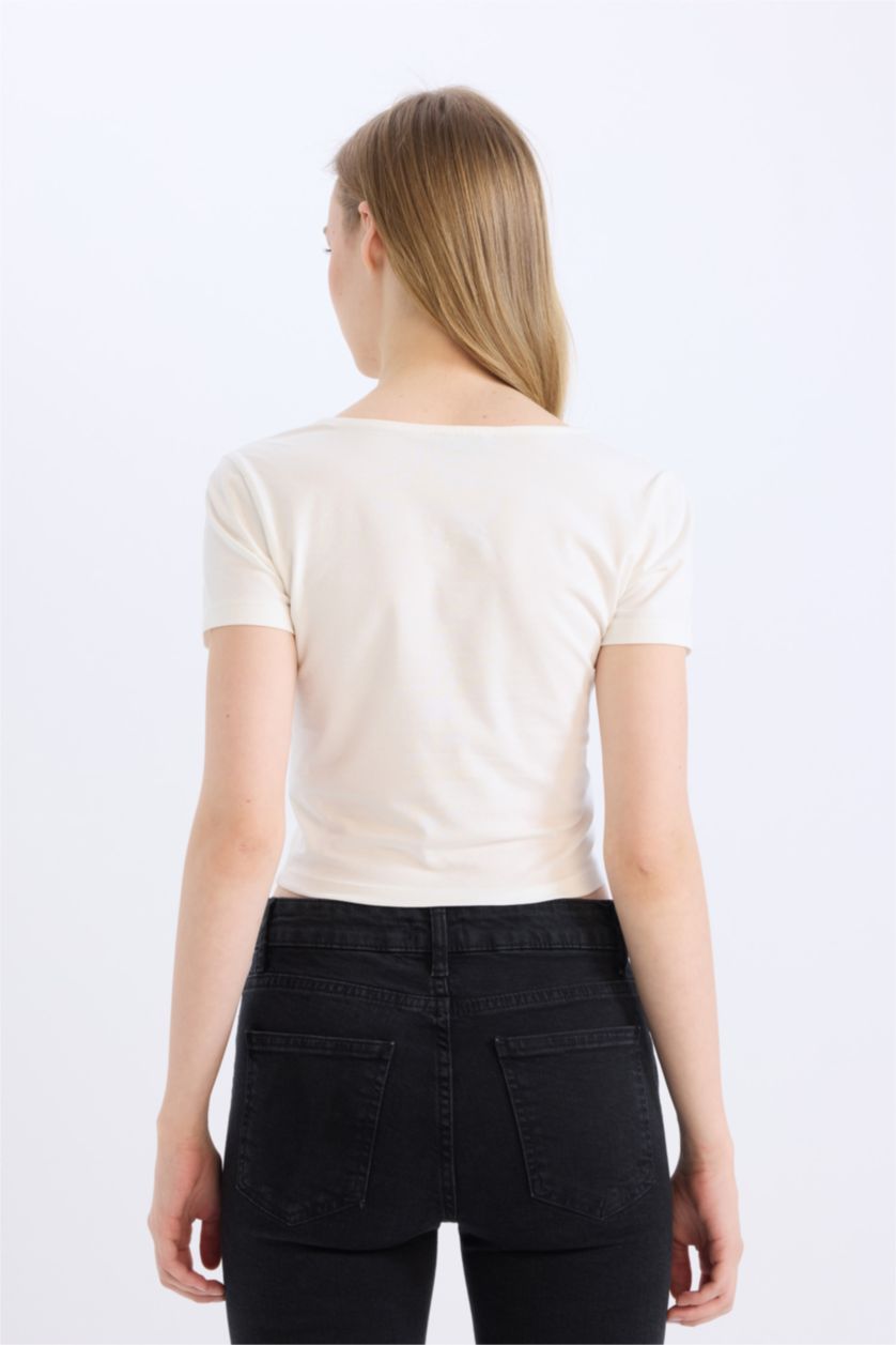 نساء اوف وايت تيشيرت نص ردن بيزك سليم فيت بياخة U