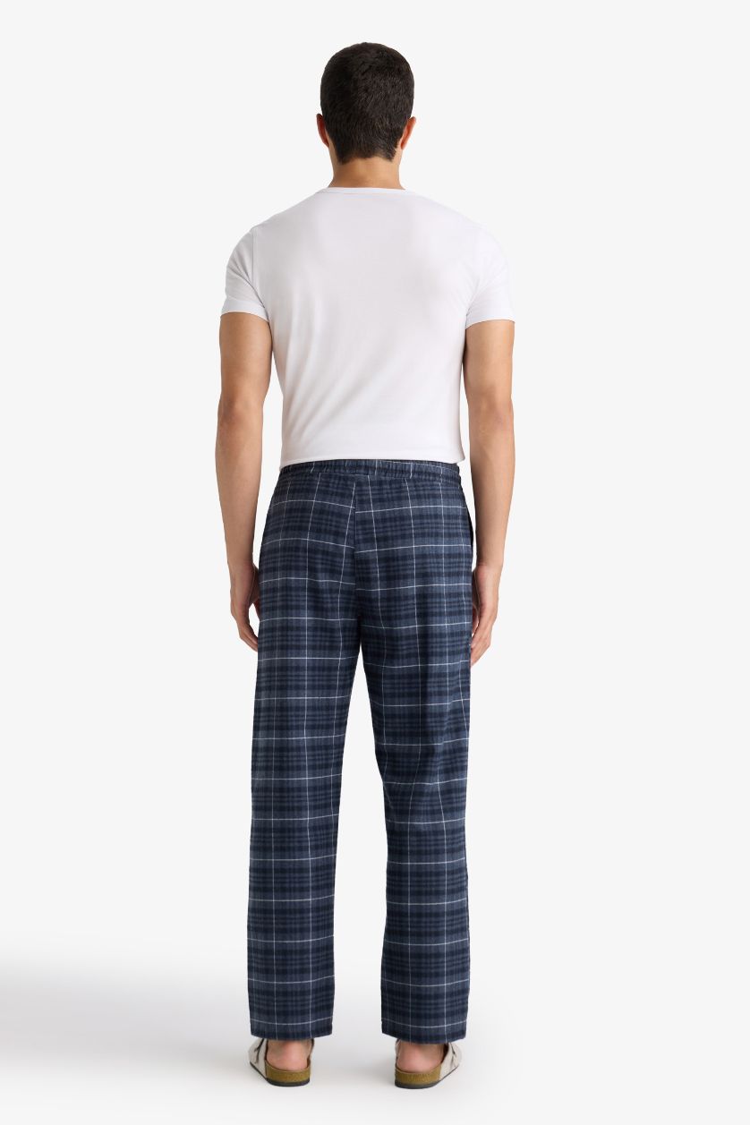 Erkek Açık İndigo Regular Fit Beli Bağcıklı Cepli Uzun Boy Kareli Pijama Altı