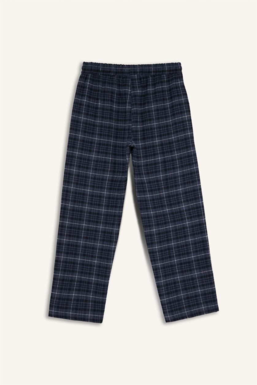 Erkek Açık İndigo Regular Fit Beli Bağcıklı Cepli Uzun Boy Kareli Pijama Altı