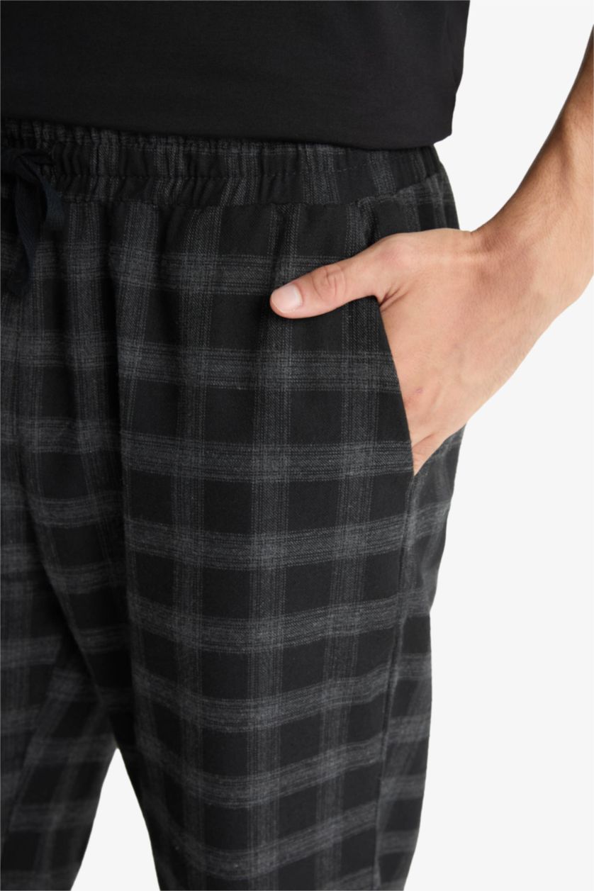 Man Black Regular Fit Long Check Pajama Pants