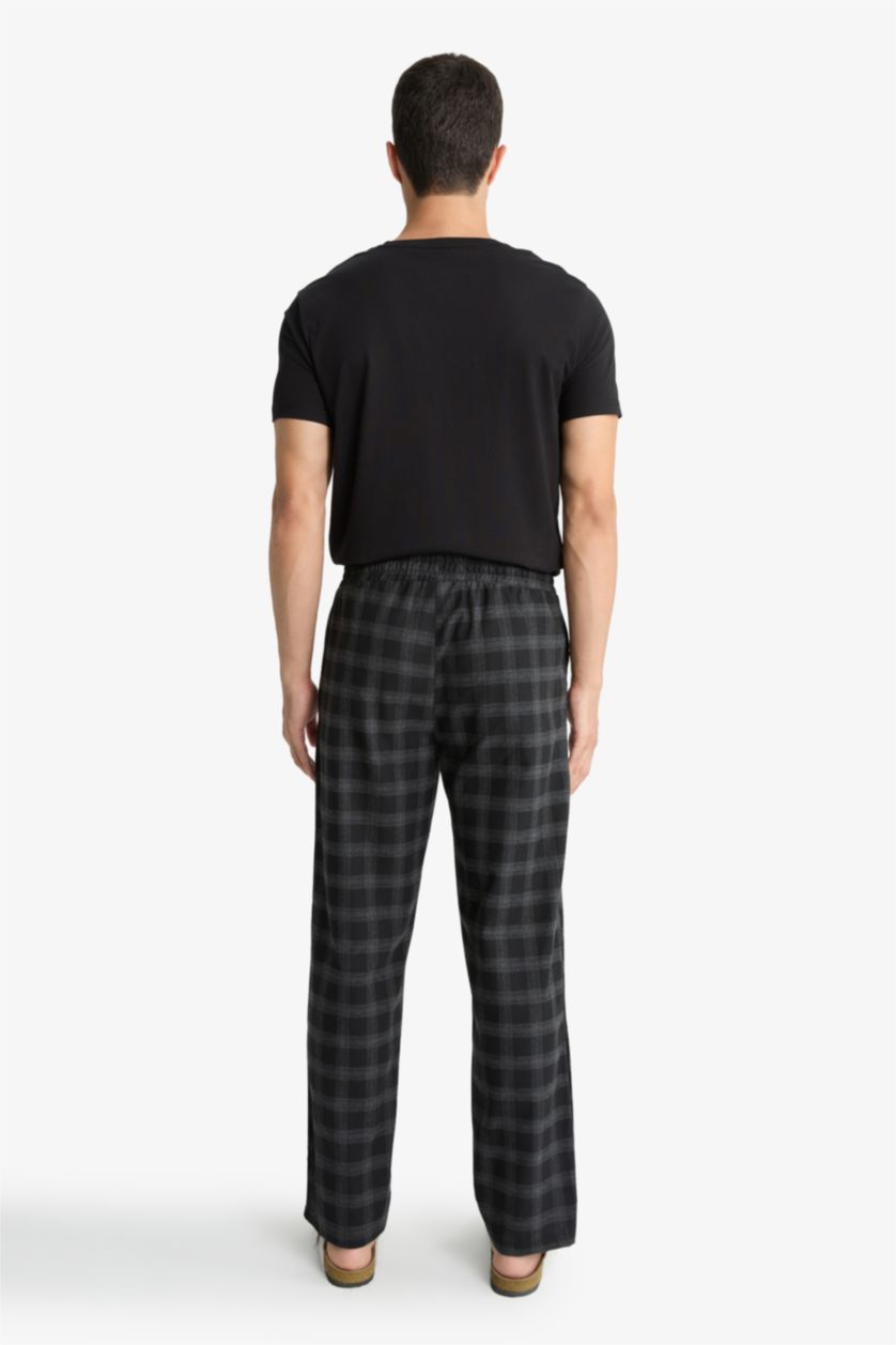 Man Black Regular Fit Long Check Pajama Pants