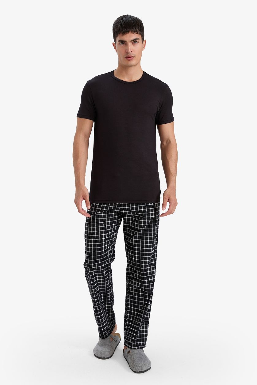 HOMME Noir Pantalon de Pyjama long à carreaux avec poches Coupe régulière