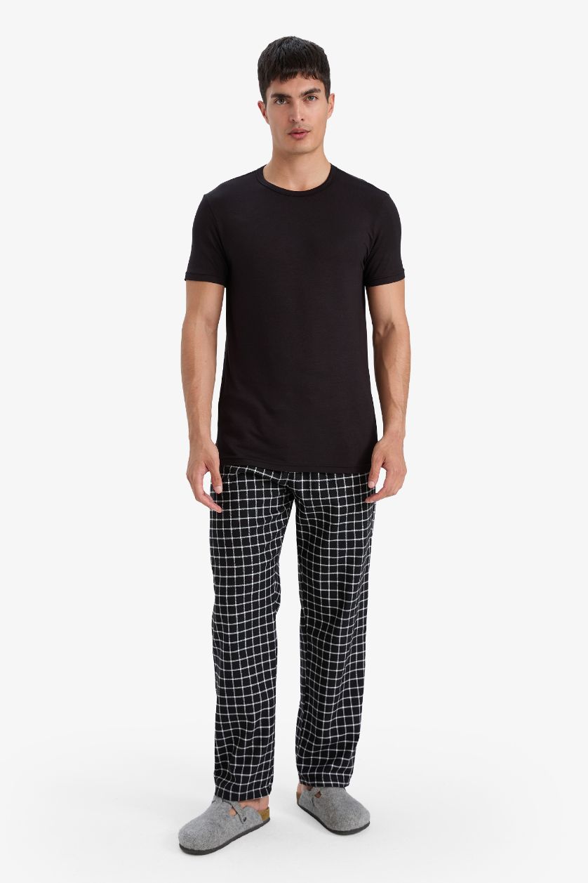 HOMME Noir Pantalon de Pyjama long à carreaux avec poches Coupe régulière