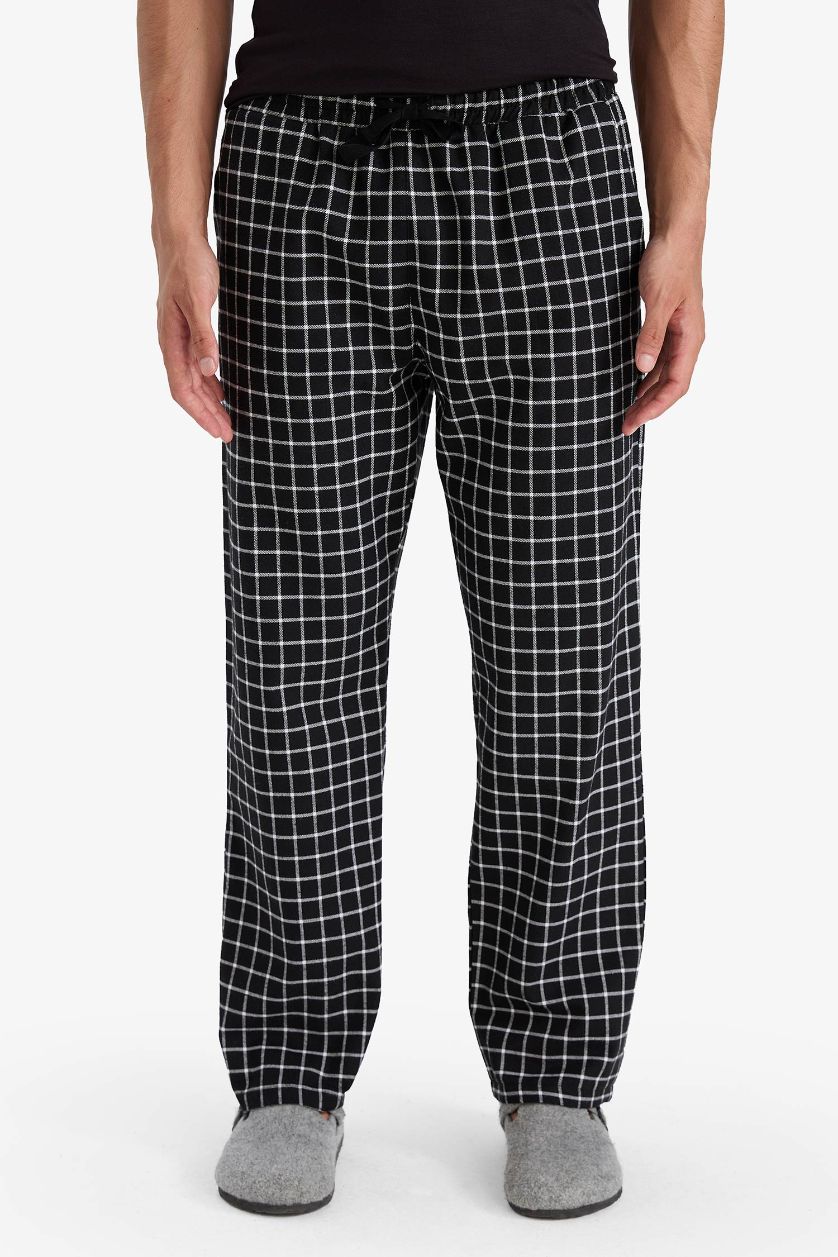 HOMME Noir Pantalon de Pyjama long à carreaux avec poches Coupe régulière