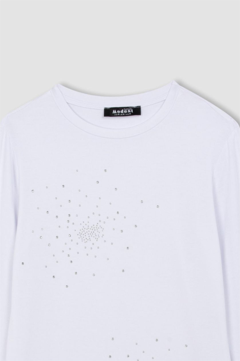 نساء أبيض بلوزة ردن طويل بياخة عالية