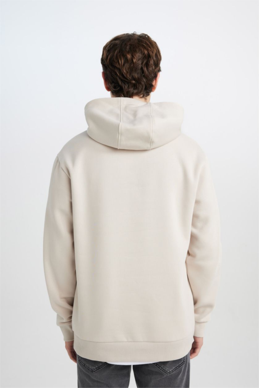 رجالي اللون الحجري هودي مطبوع قصة عادية