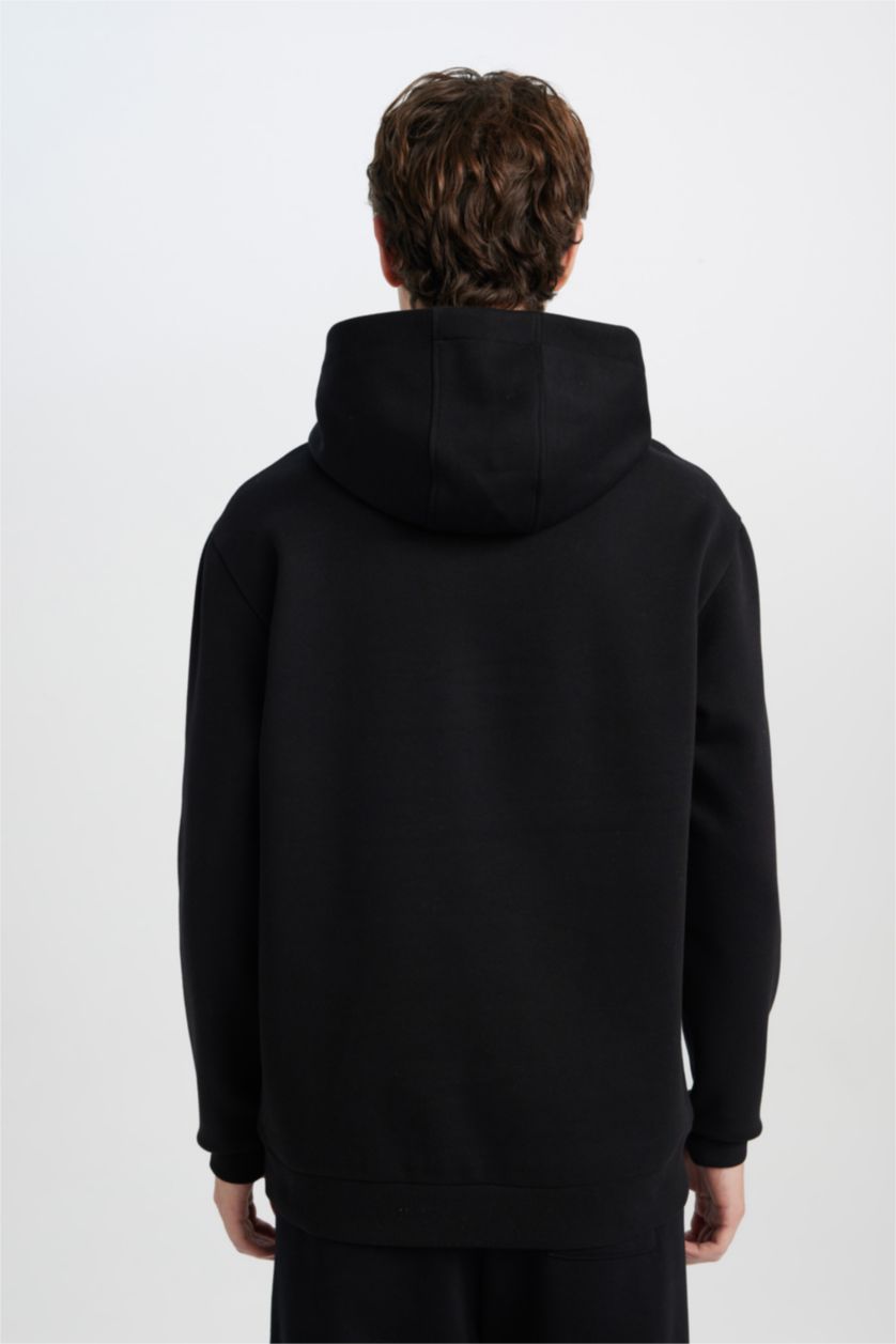 رجالي أسود سويت شيرت مطبوع قصة عادية بكابيشون