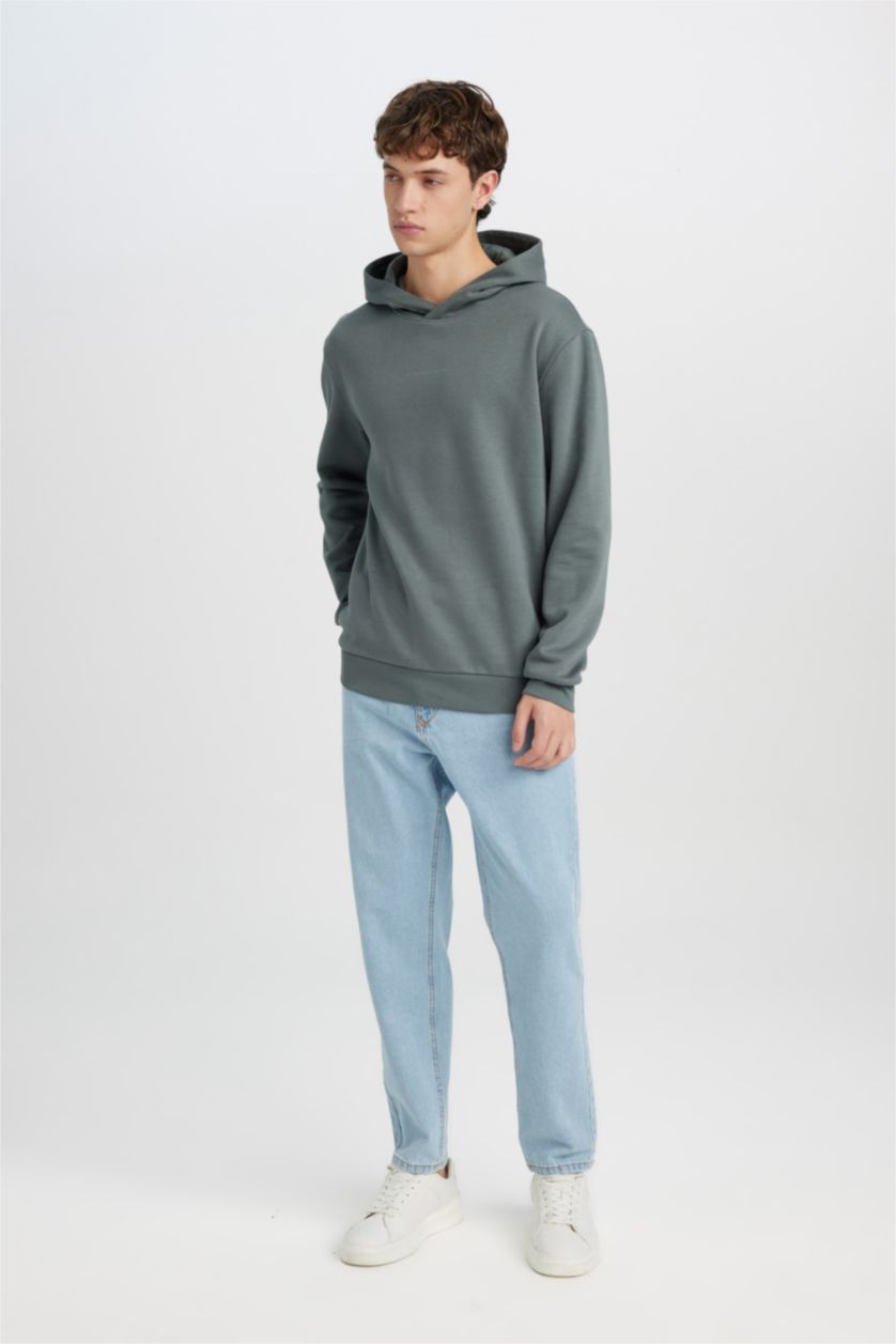 Мужчины Зеленый Худи стандартного кроя с принтом