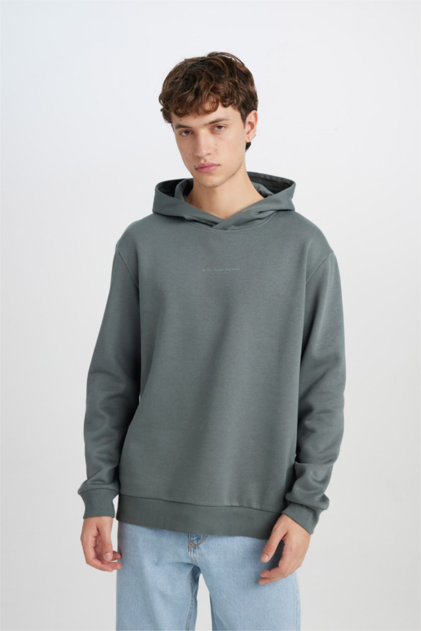 Мужчины Зеленый Худи стандартного кроя с принтом