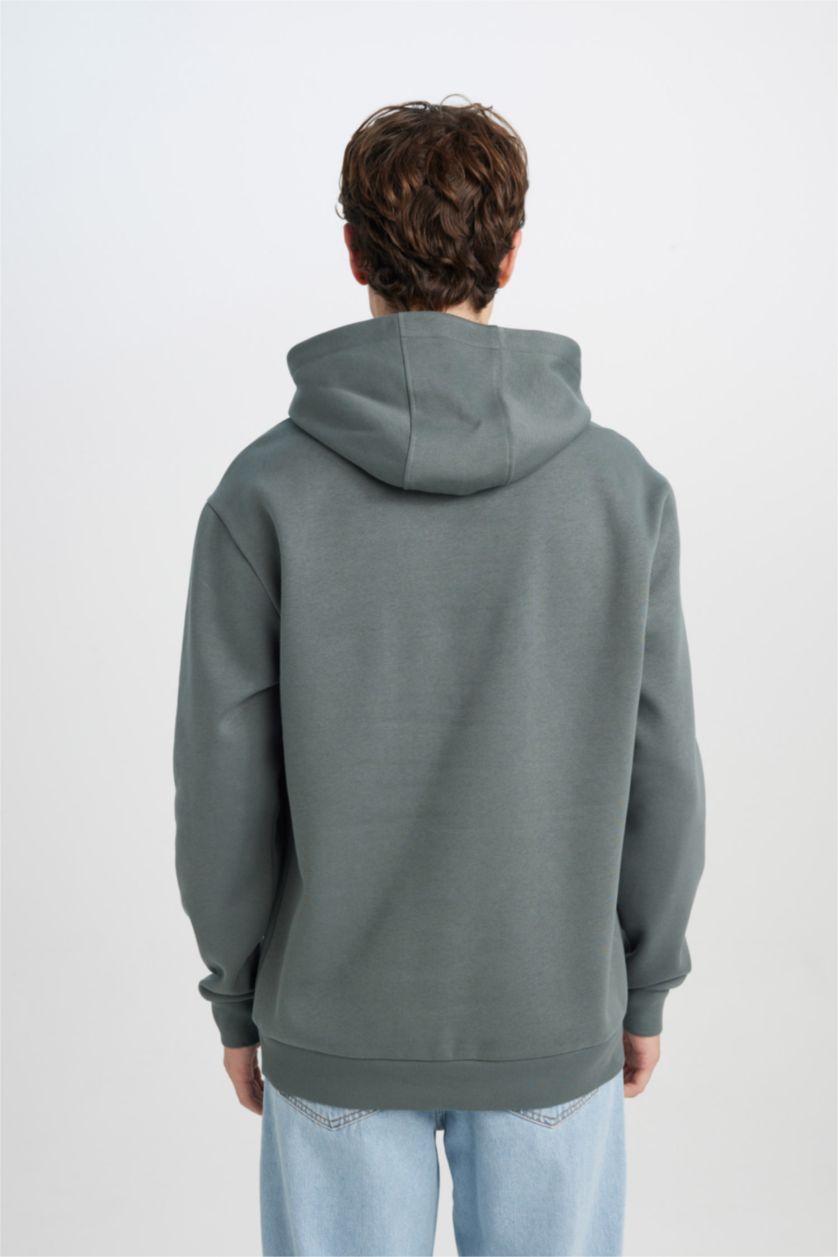 Мужчины Зеленый Худи стандартного кроя с принтом