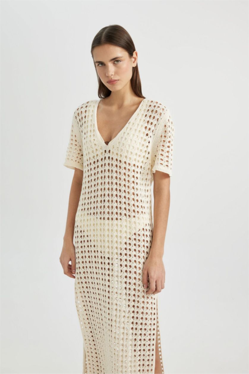 نساء بيج فاتح فستان بحر تريكو قصة عادية من Fall In Love