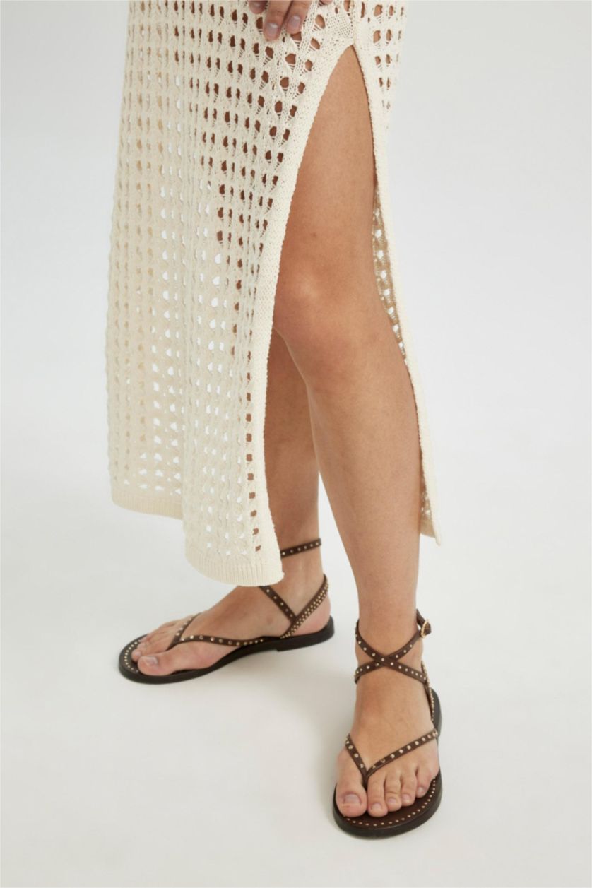 نساء بيج فاتح فستان بحر تريكو قصة عادية من Fall In Love