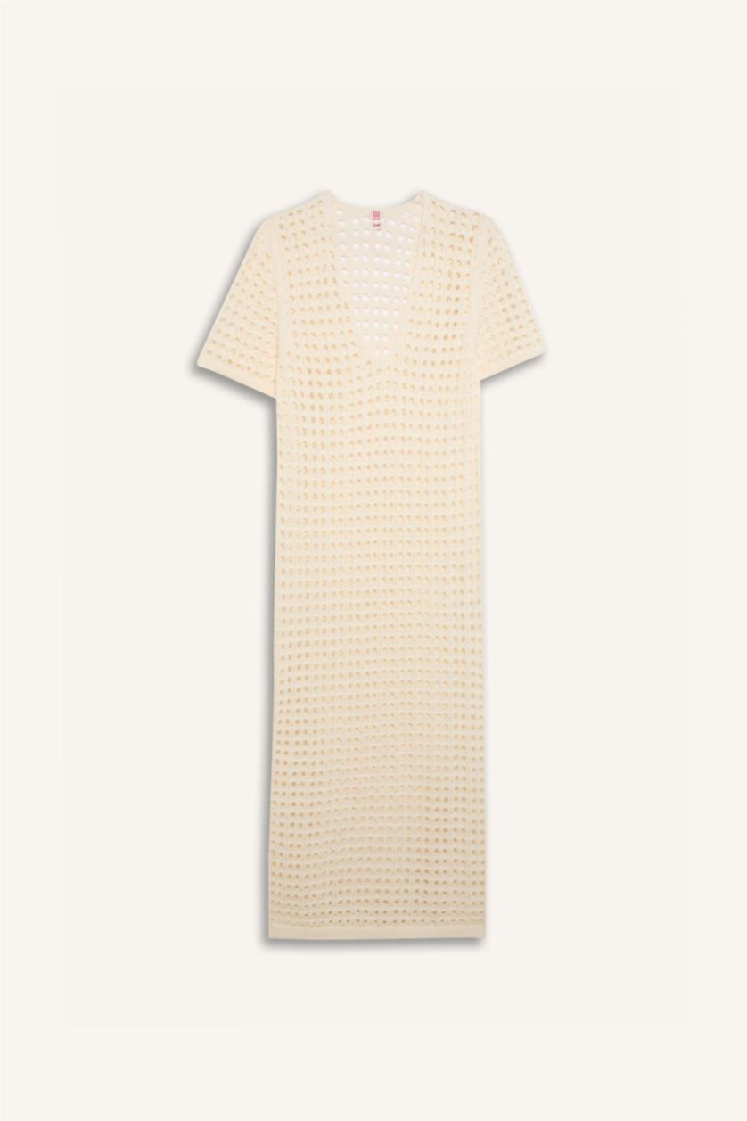 نساء بيج فاتح فستان بحر تريكو قصة عادية من Fall In Love