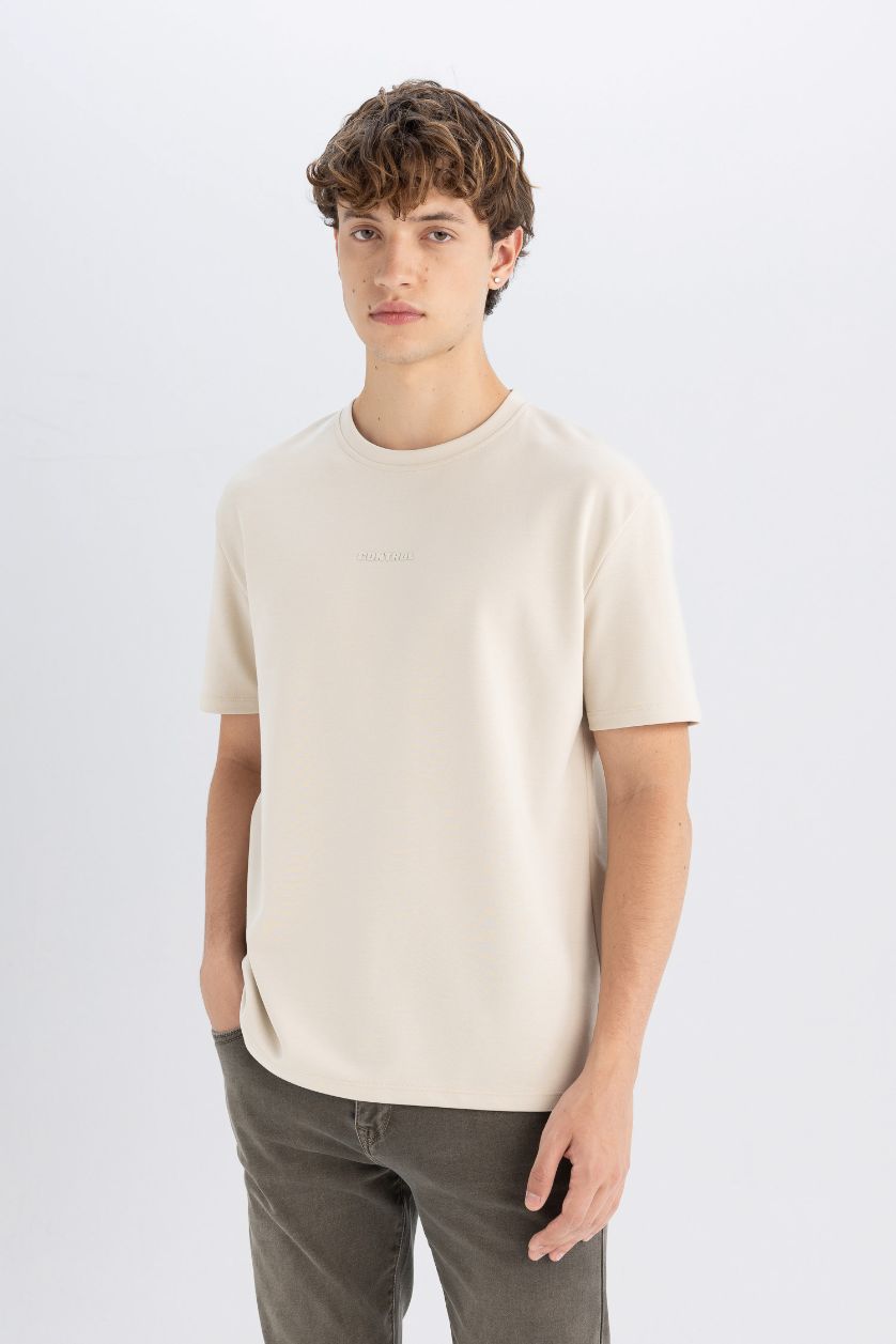 Мужчины Слоновая кость Футболка стандартного кроя с круглым вырезом
