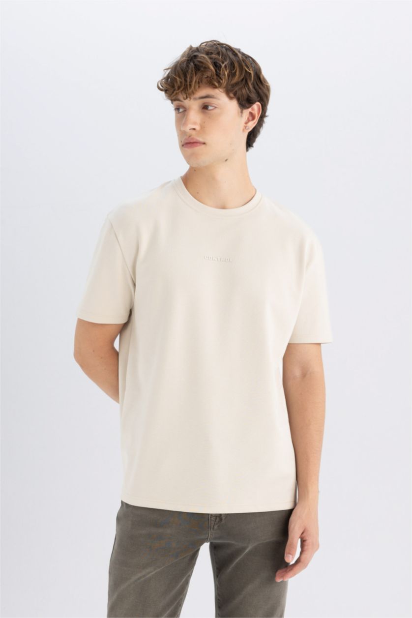 Мужчины Слоновая кость Футболка стандартного кроя с круглым вырезом