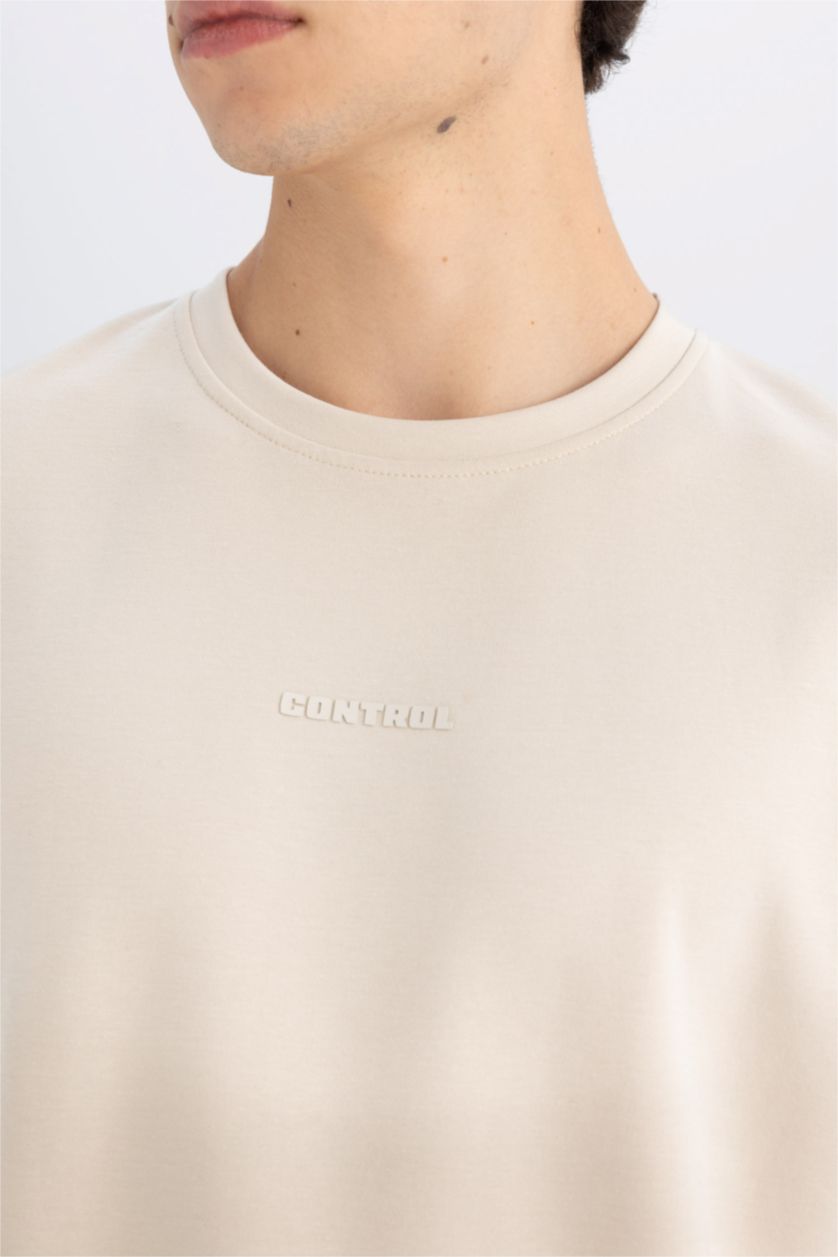 Мужчины Слоновая кость Футболка стандартного кроя с круглым вырезом