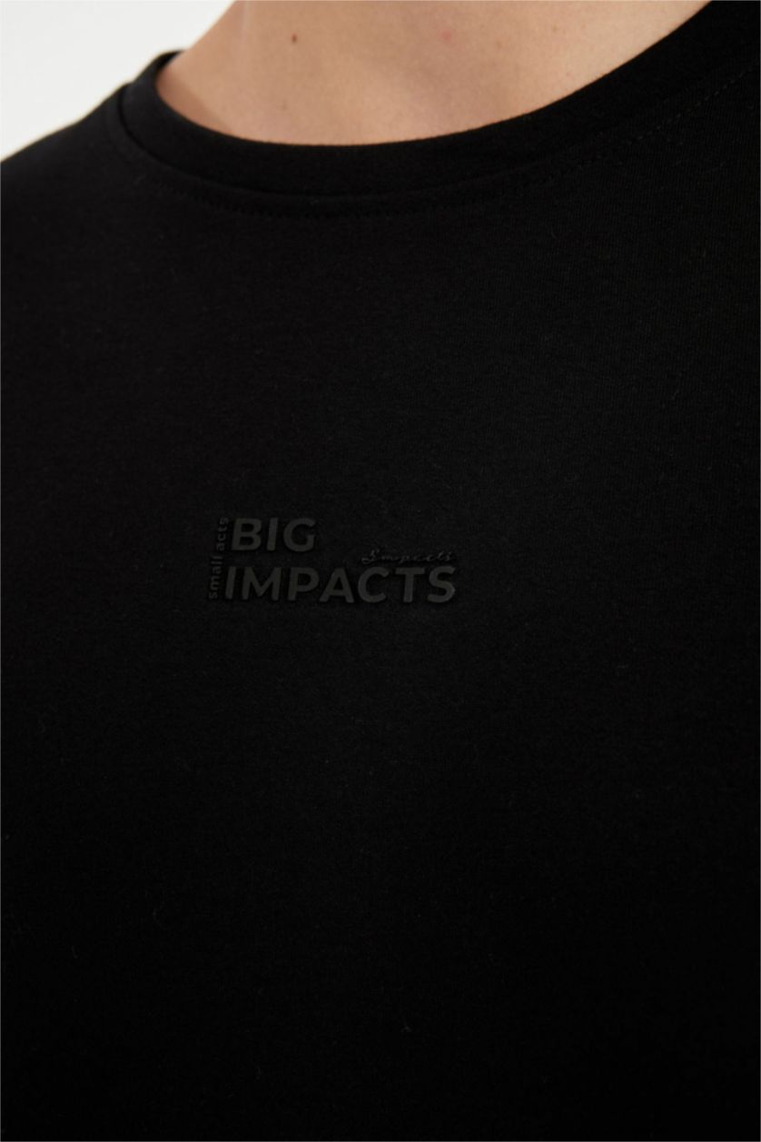 Erkek Siyah Comfort Regular Fit Rahat Kesim Bisiklet Yaka Ağır Kumaş Kısa Kollu Siyah Tişört