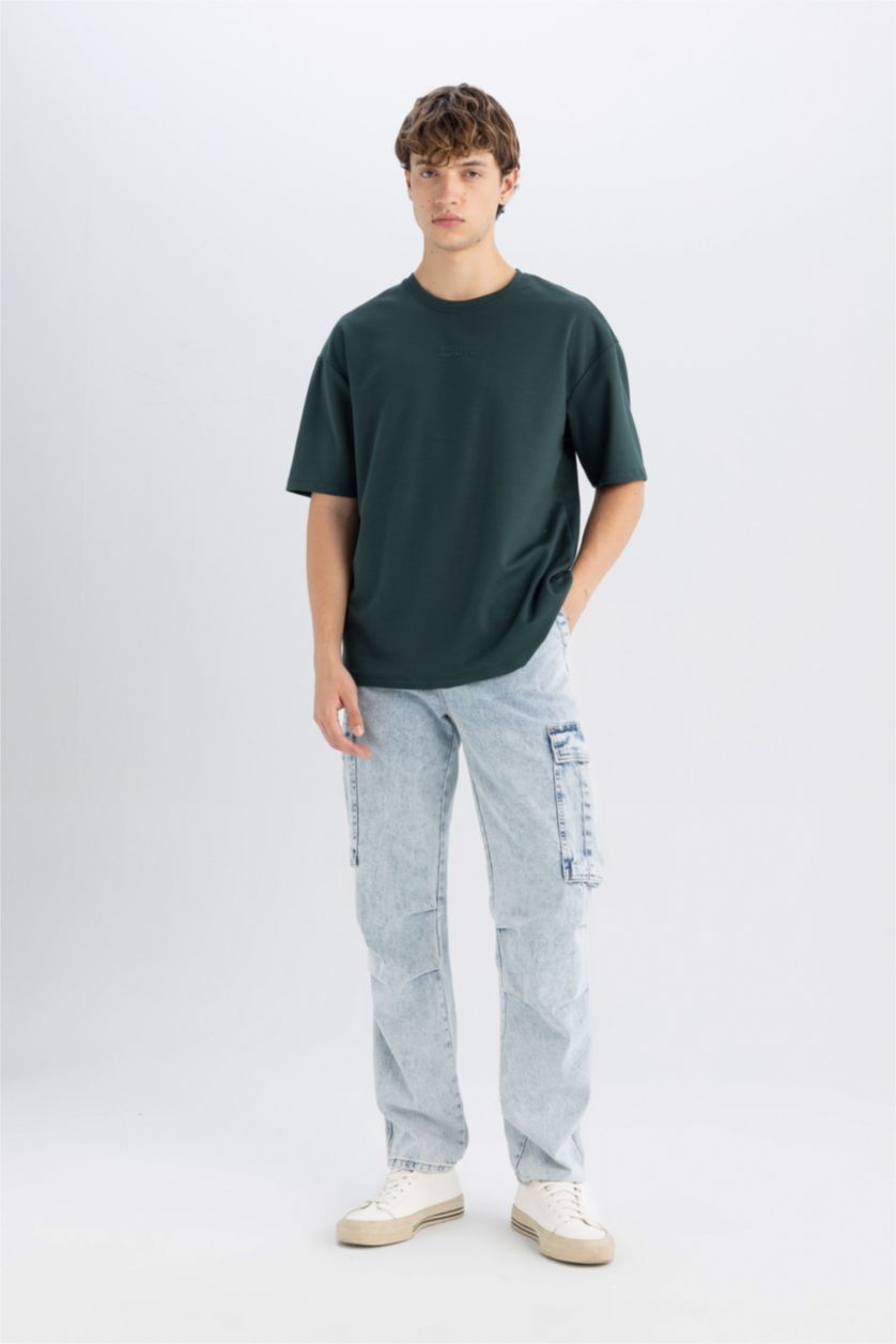 Ерлер Қою жасыл дөңгелек жаға минималл Қысқа жеңді футболка