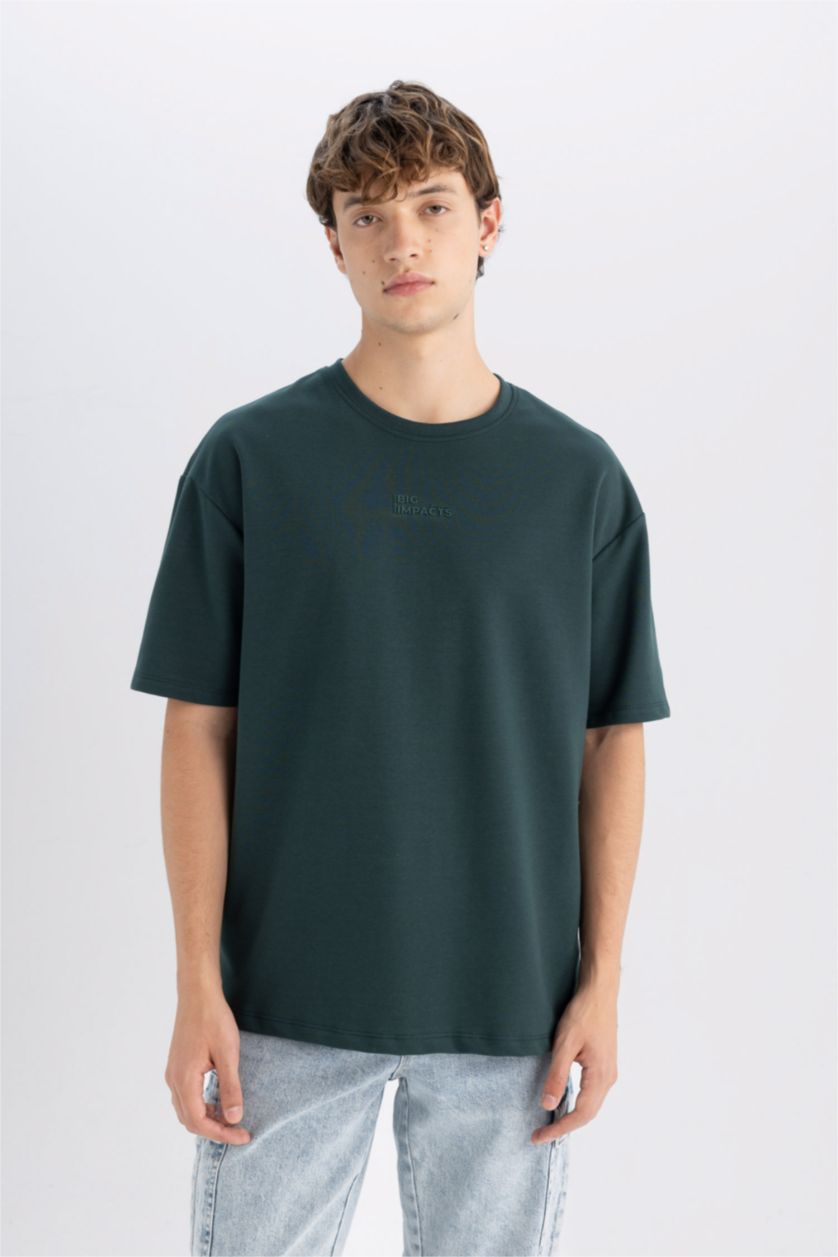 Ерлер Қою жасыл дөңгелек жаға минималл Қысқа жеңді футболка