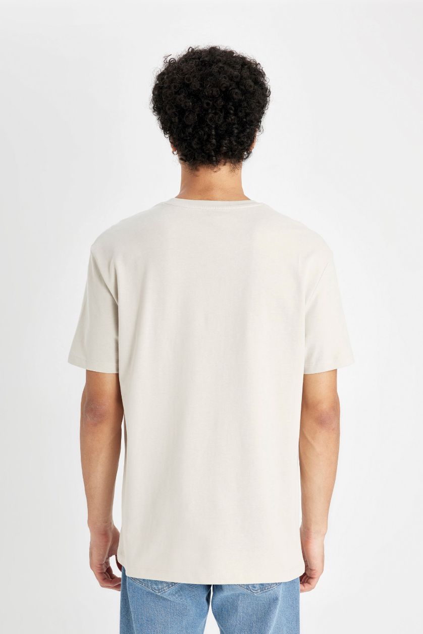 Erkek Taş %100 Pamuk Regular Fit Bisiklet Yaka Baskılı Kısa Kollu Tişört