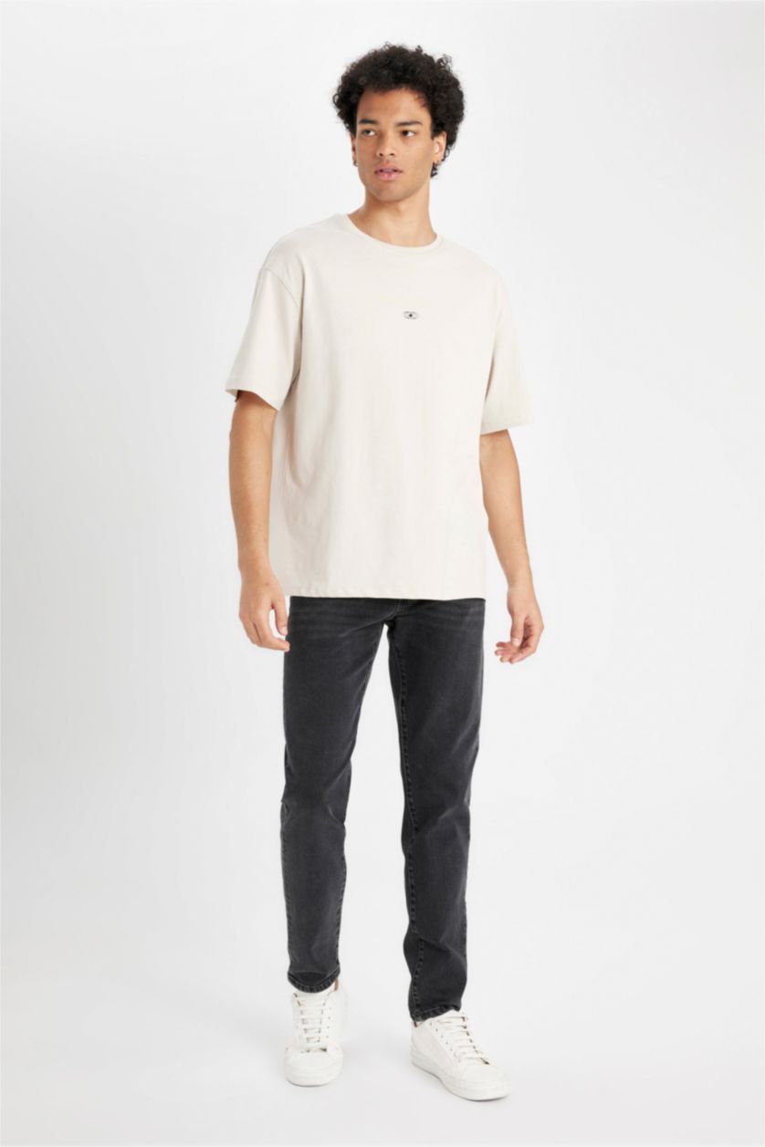 رجال بيج تيشيرت نص ردن قصة مريحة بطبعة من الخلف