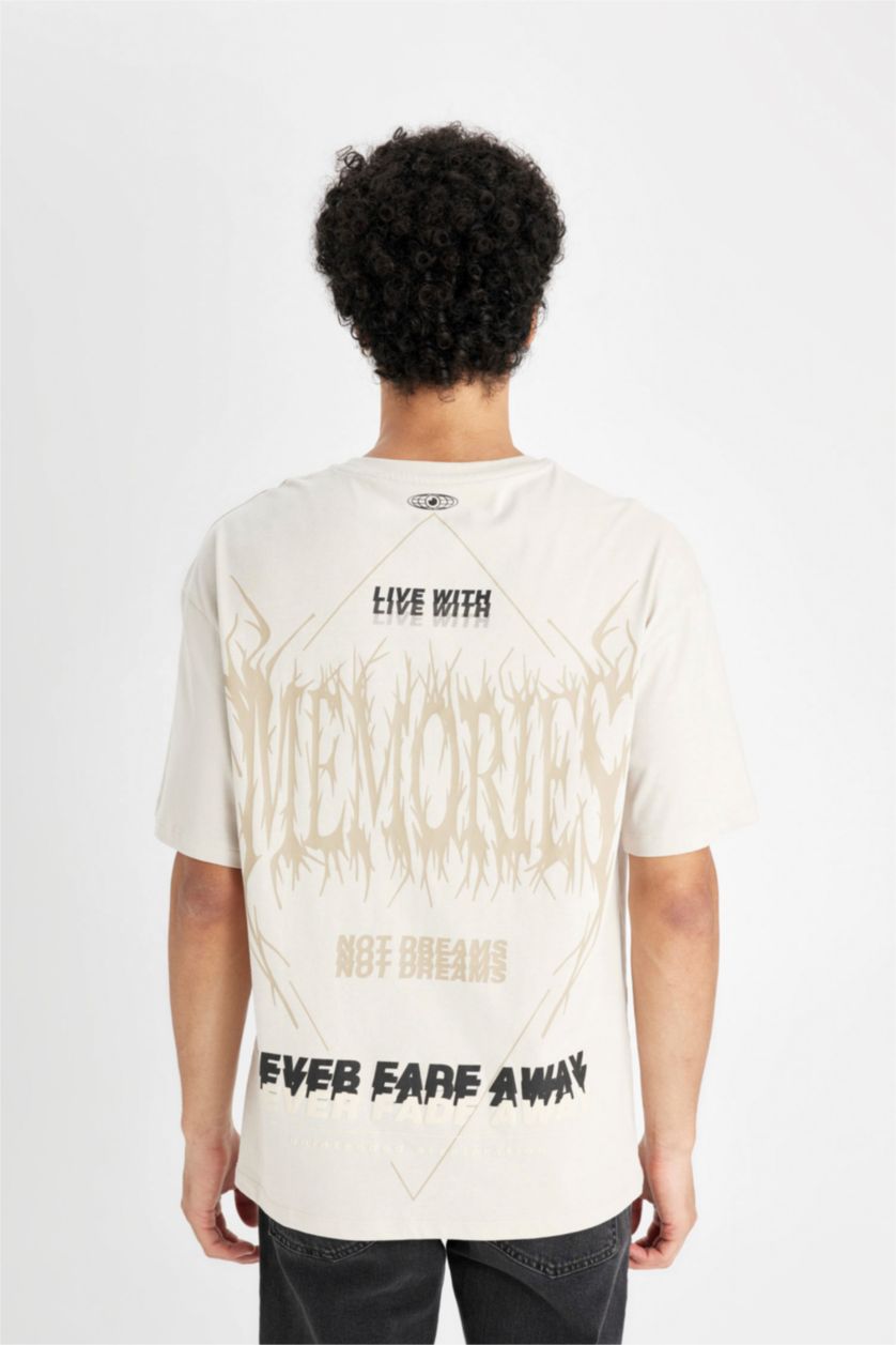 رجال بيج تيشيرت نص ردن قصة مريحة بطبعة من الخلف