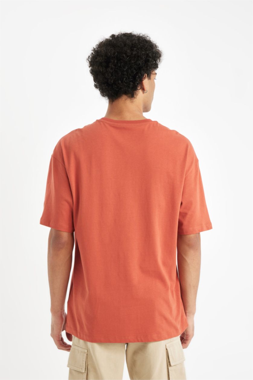 Erkek Kiremit %100 Pamuk Comfort Regular Fit Rahat Kesim Bisiklet Yaka Baskılı Kısa Kollu Tişört