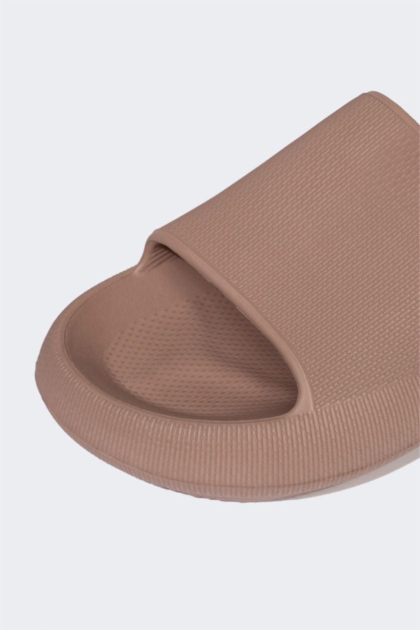 WOMAN Dark Beige Woman High Sole Slip On Plastic Slippers