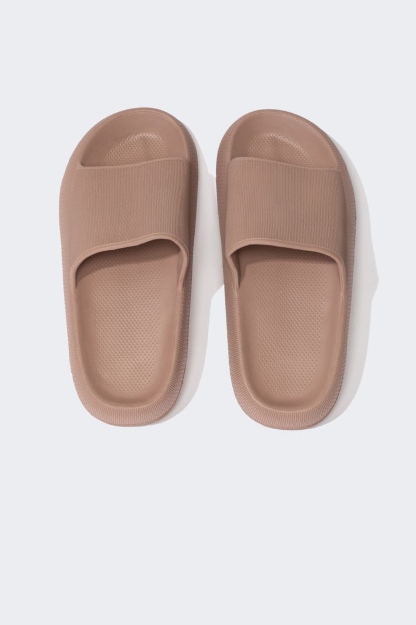 WOMAN Dark Beige Woman High Sole Slip On Plastic Slippers