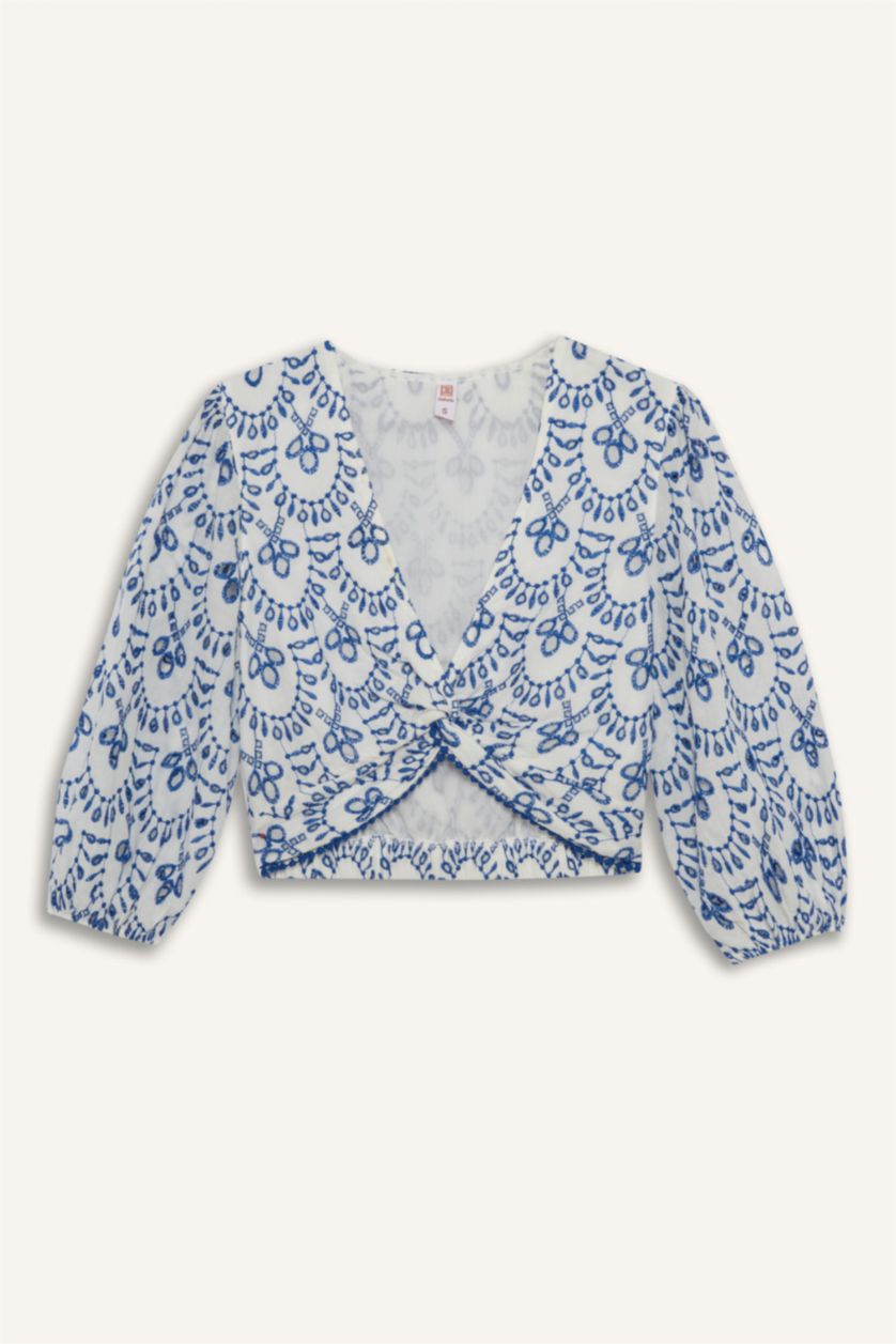 Kadın Saks Desenli Nakışlı Brode Plaj Üstü