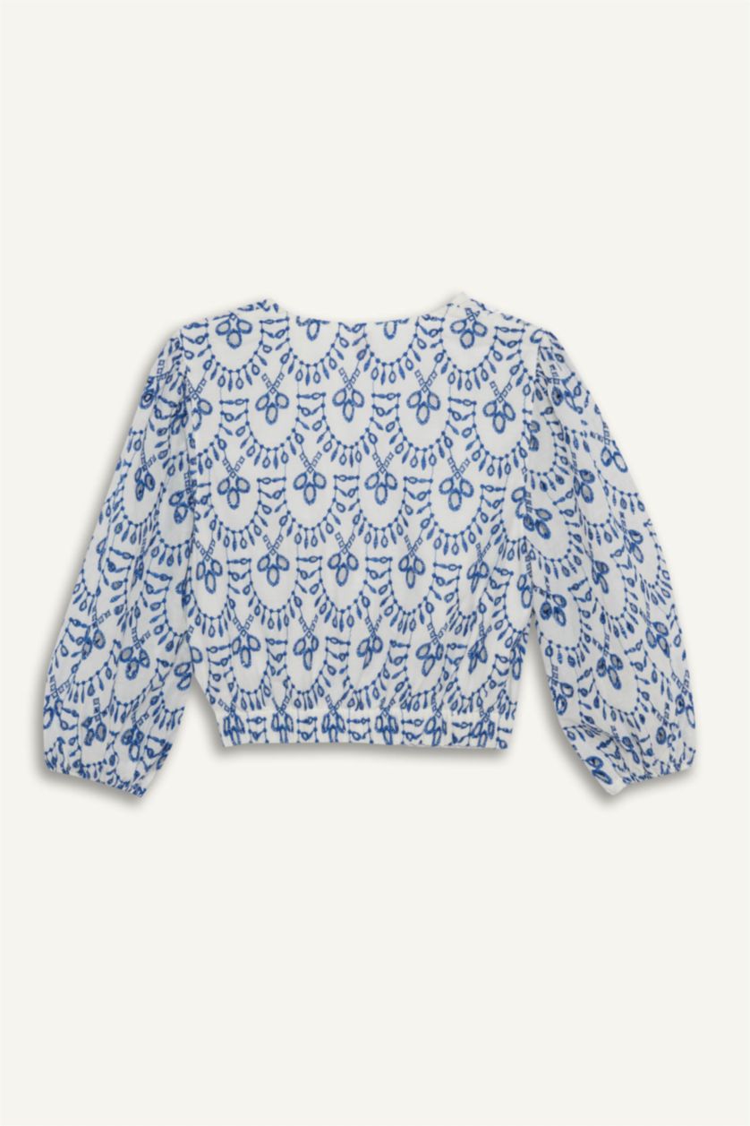 Kadın Saks Desenli Nakışlı Brode Plaj Üstü