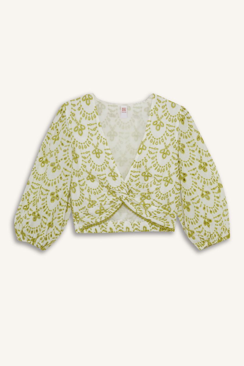 Kadın Ekru Desenli Nakışlı Brode Plaj Üstü-Fall in Love