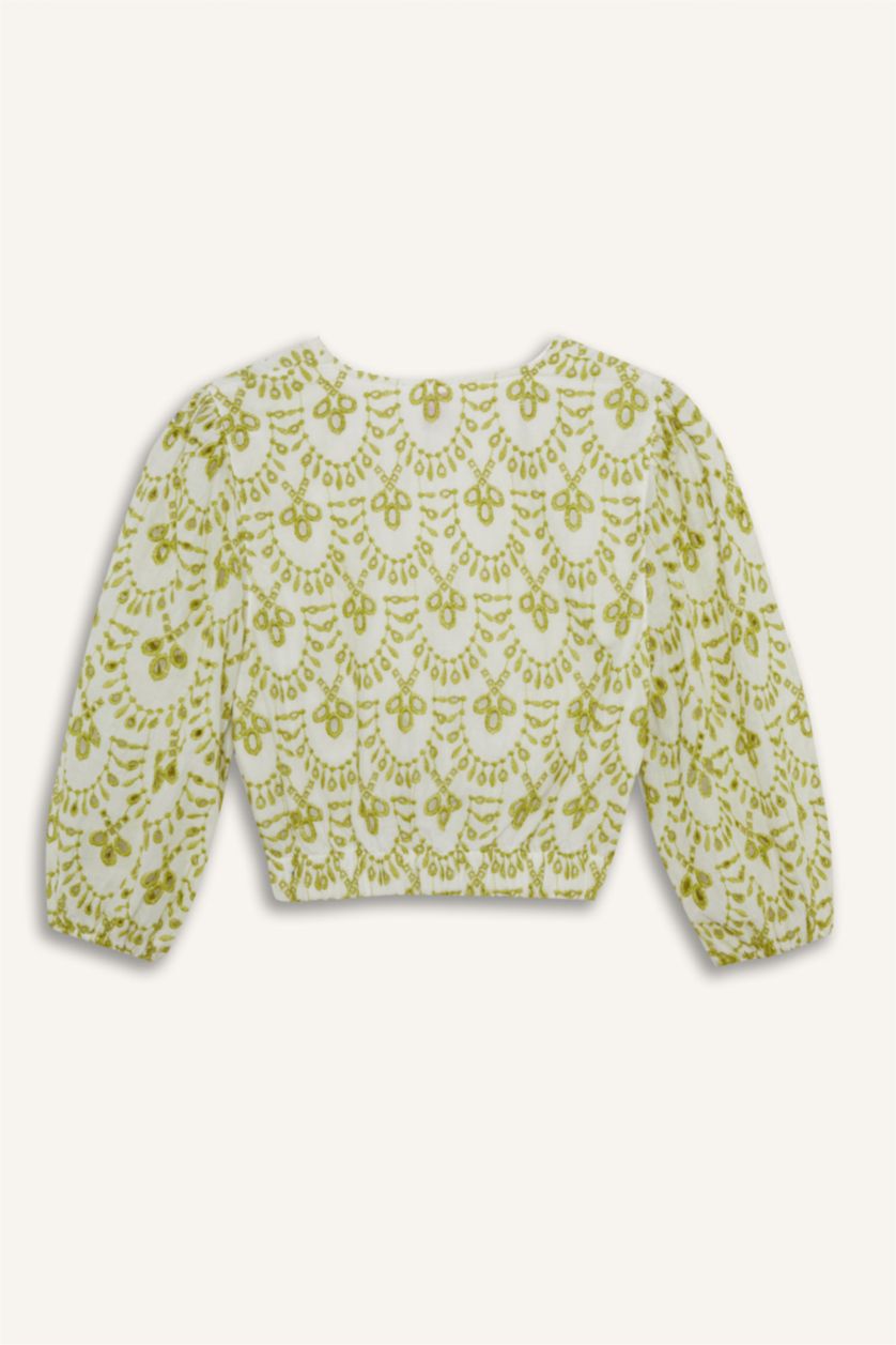 Kadın Ekru Desenli Nakışlı Brode Plaj Üstü-Fall in Love