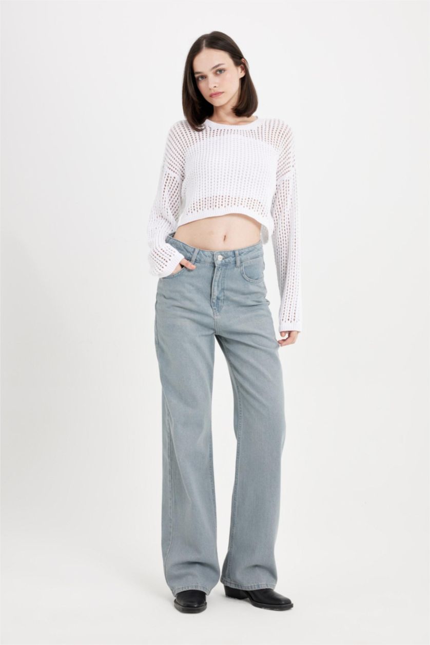 Woman Grey 90's Wide Leg High Waist Long Jeans