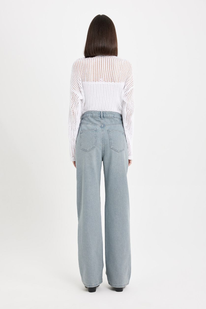 Woman Grey 90's Wide Leg High Waist Long Jeans