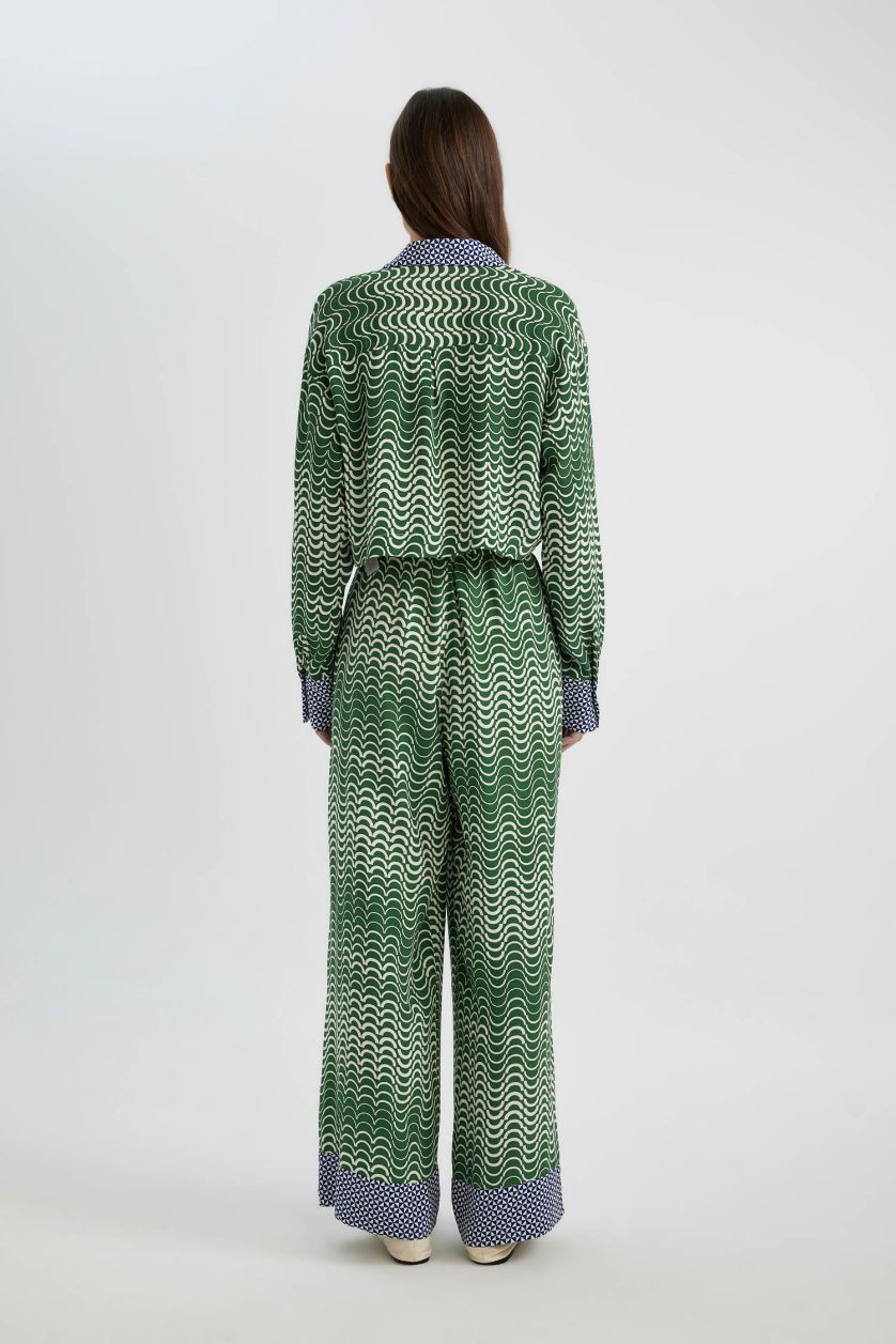 WOMAN Green Wide Leg Patterned High Waist Long Trousers