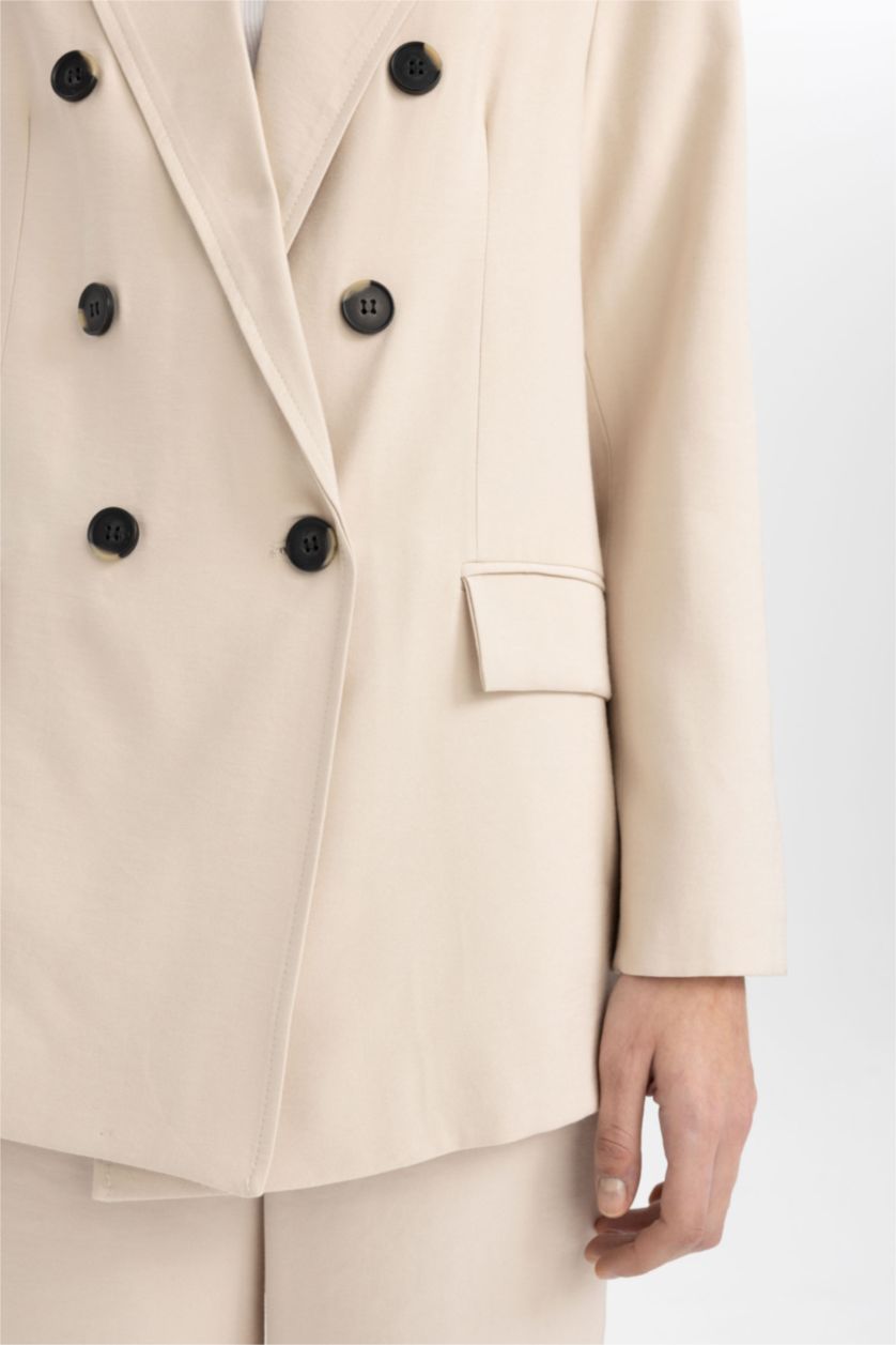 Kadın Açık Taş Oversize Geniş Kalıp Düğmeli Basic Düz Blazer Ceket