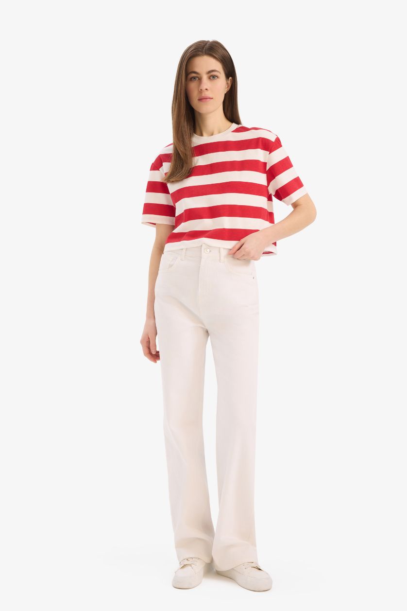 WOMAN Red Boxy Fit Crew Neck Basic Cotton Short Sleeve T-Shirt