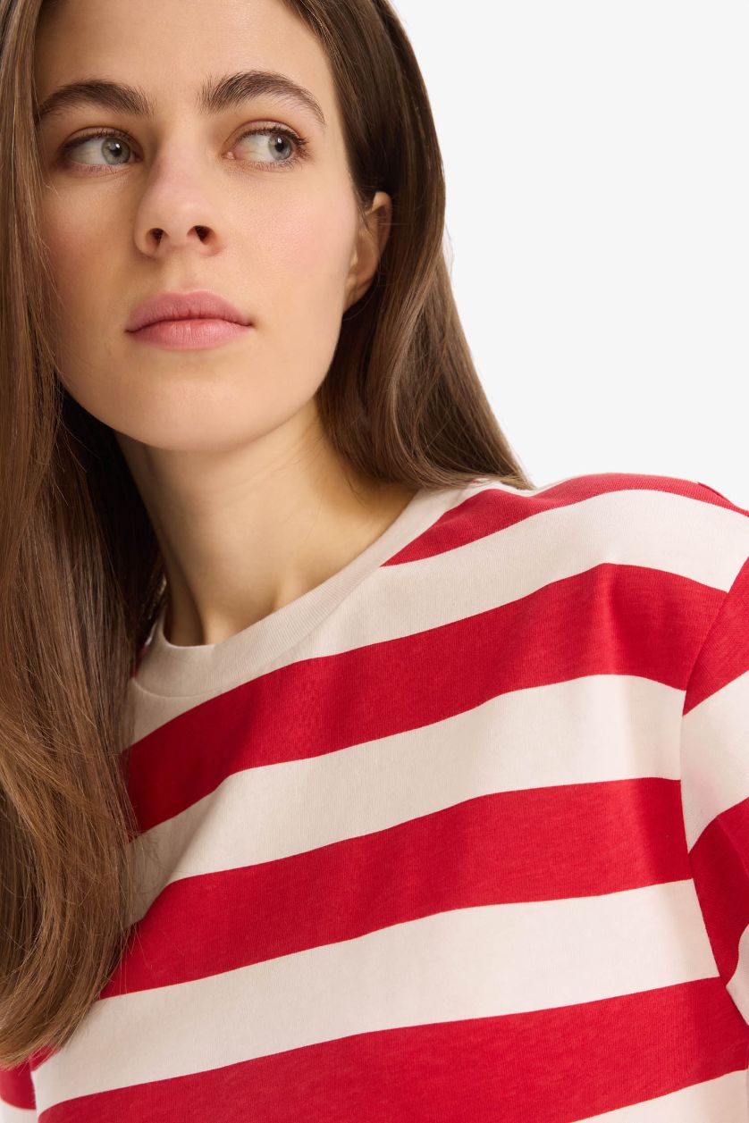 WOMAN Red Boxy Fit Crew Neck Basic Cotton Short Sleeve T-Shirt