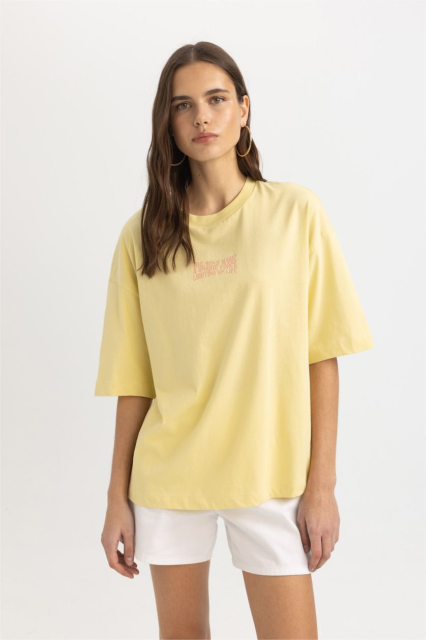 FEMME Jaune Clair T-shirt à manches courtes Coupe Oversize