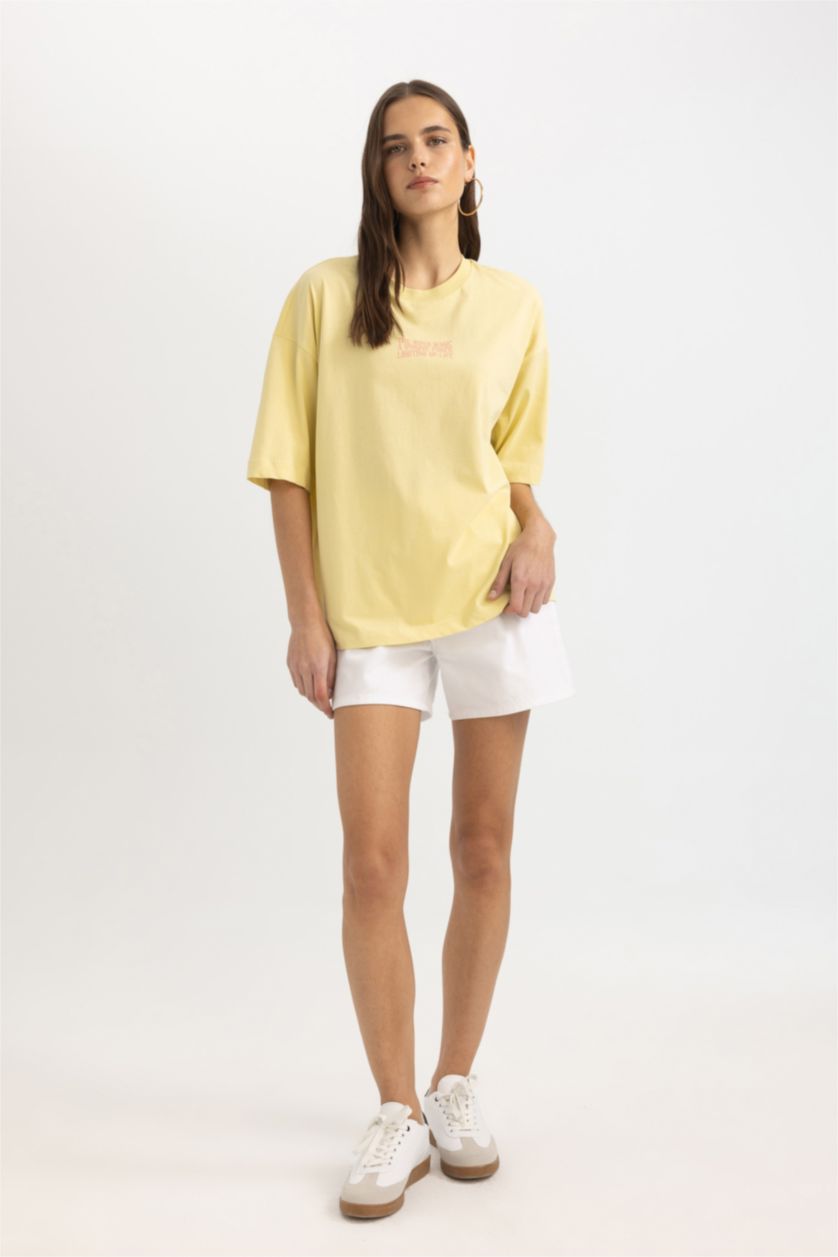 FEMME Jaune Clair T-shirt à manches courtes Coupe Oversize