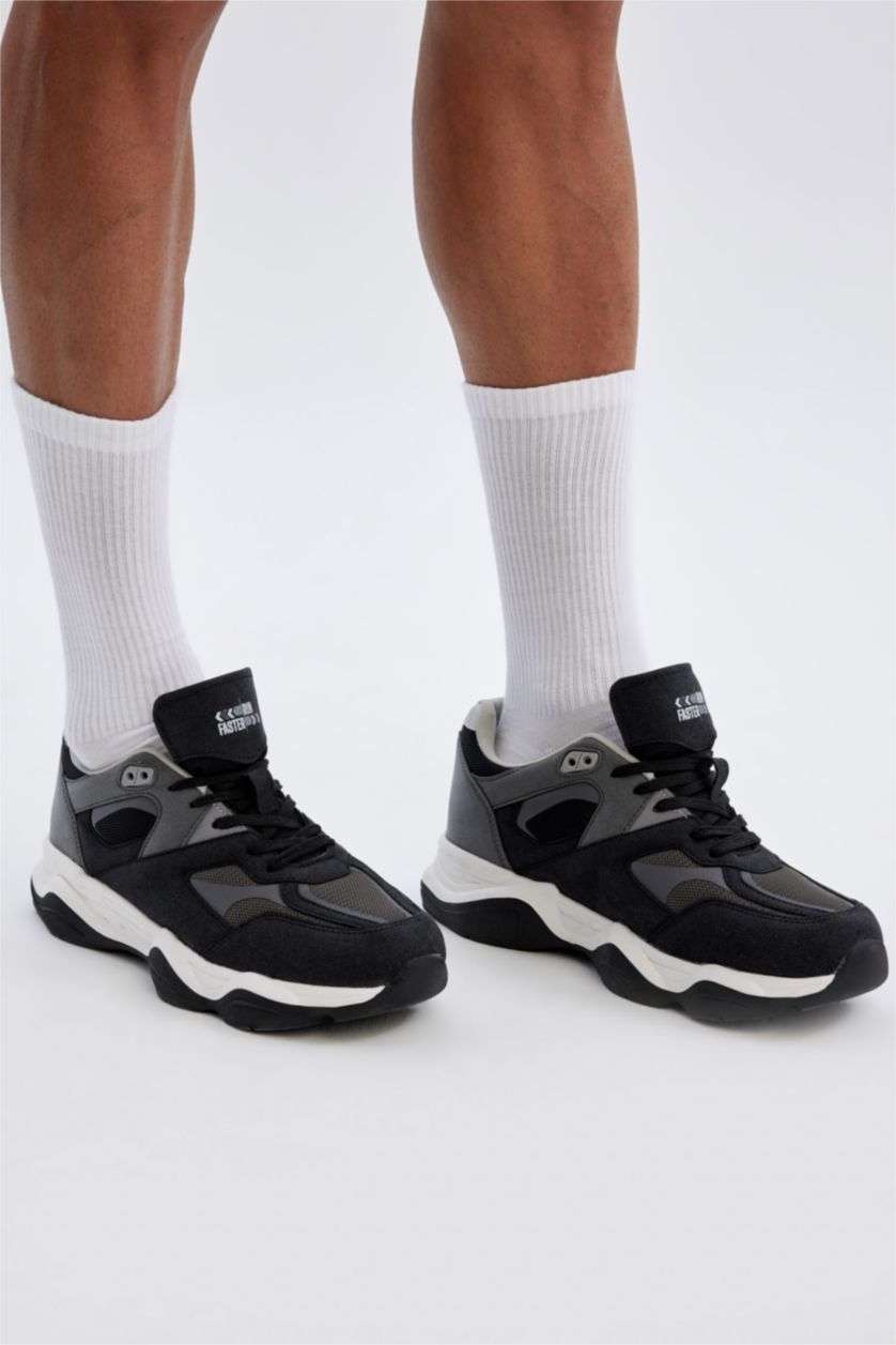 رجال أسود حذاء رياضي رجالي برباط بكعب سميك