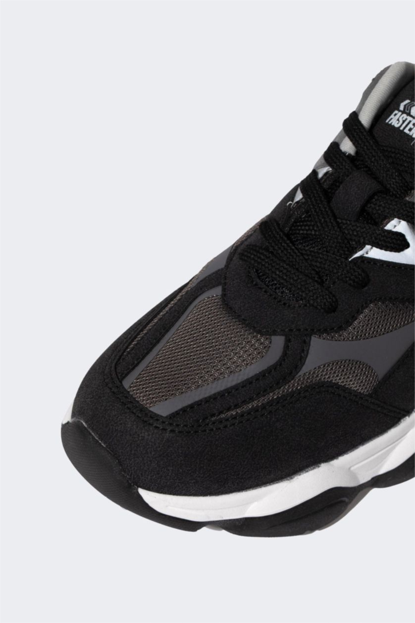 رجال أسود حذاء رياضي رجالي برباط بكعب سميك