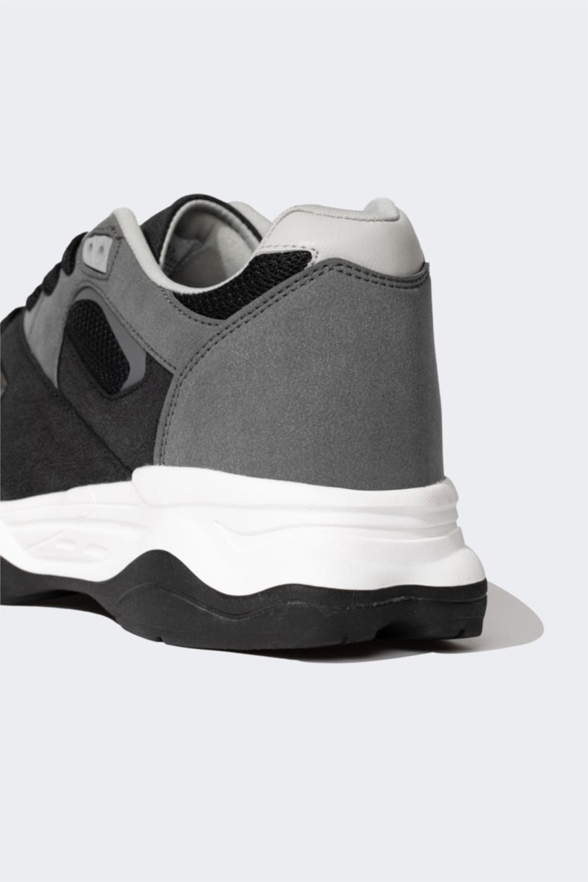 رجال أسود حذاء رياضي رجالي برباط بكعب سميك